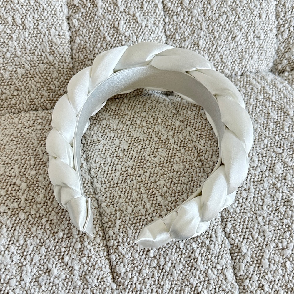 NEW Living Proof Satin Braided White Headband
